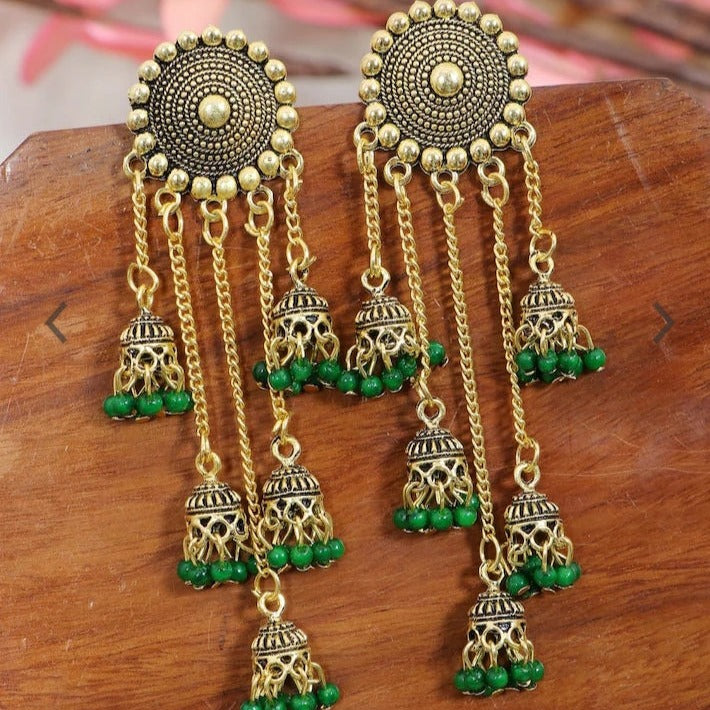 Subhag Alankar Green Stylish & Party Wear Danglers Latest Collection 5 Layer Latkan Earrings for Girls and Women.Alloy Drops & Danglers