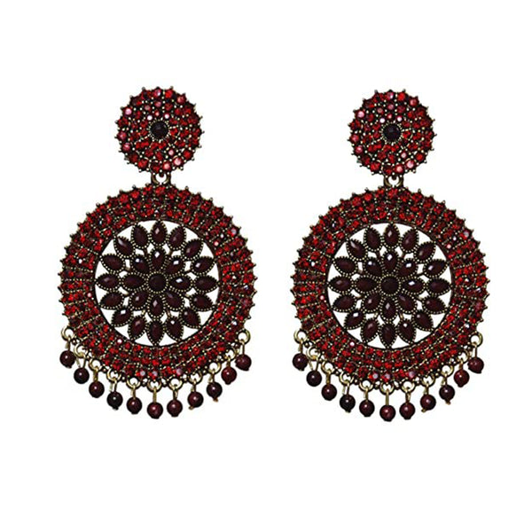 Subhag Alankar Maroon Stone earrings for Girls and Women. Alloy Chandbali Earring