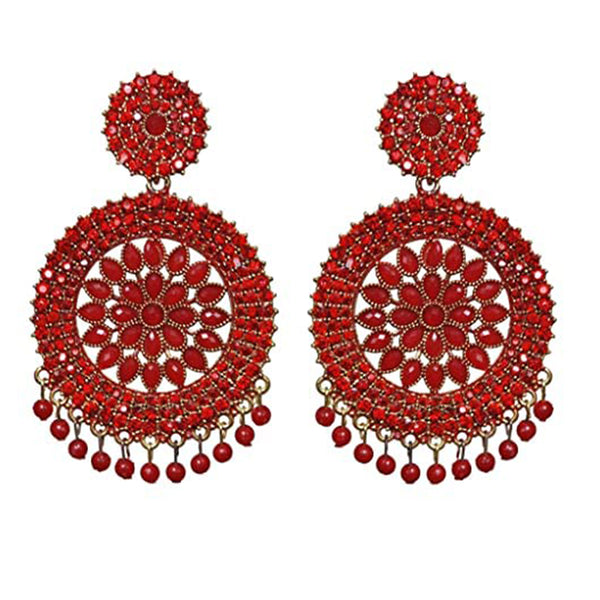 Subhag Alankar Red Stone earrings for Girls and Women. Alloy Chandbali Earring