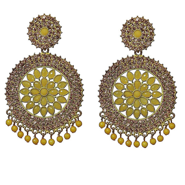 Subhag Alankar Yellow Stone earrings for Girls and Women. Alloy Chandbali Earring