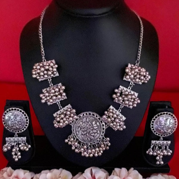 Bevy Pearls Oxidised Plated Ghungroo Necklace Set