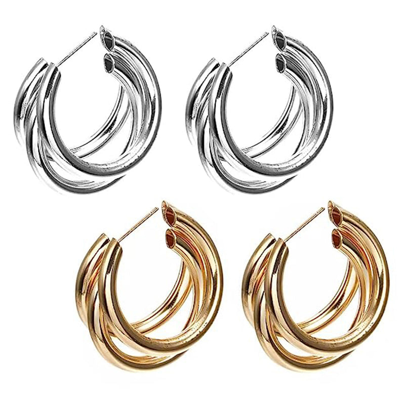 Subhag Alankar Gold And Silver Combo Set Of 2 Pair Attractive earring For Girls and Women, Brass Hoop Earring