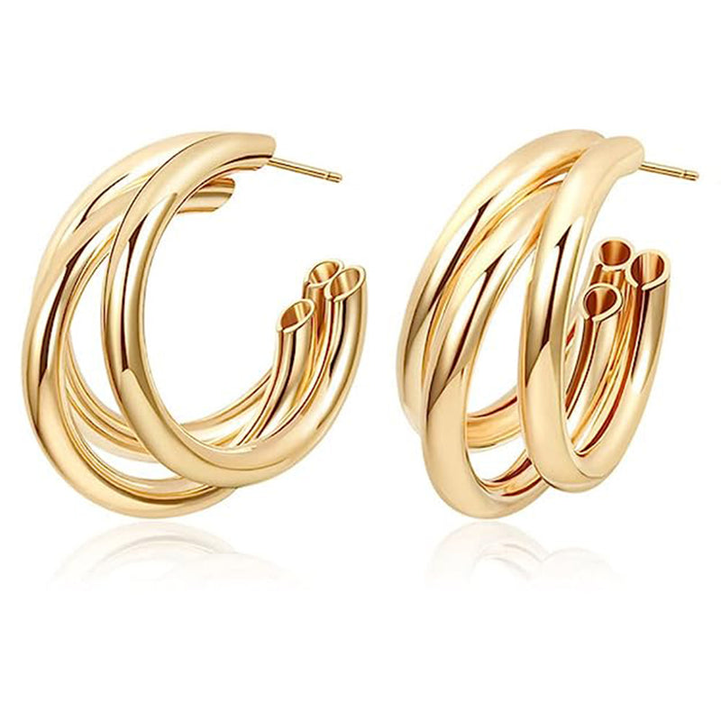 Subhag Alankar Gold Tripple Hoop Earring For Girls and Women.