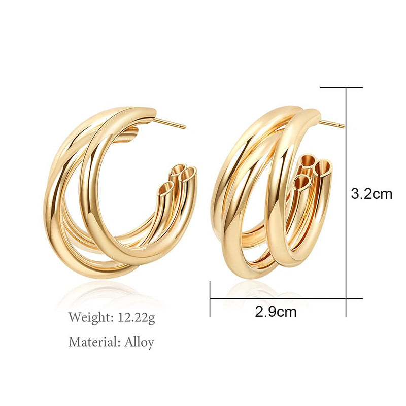 Subhag Alankar Gold Tripple Hoop Earring For Girls and Women.