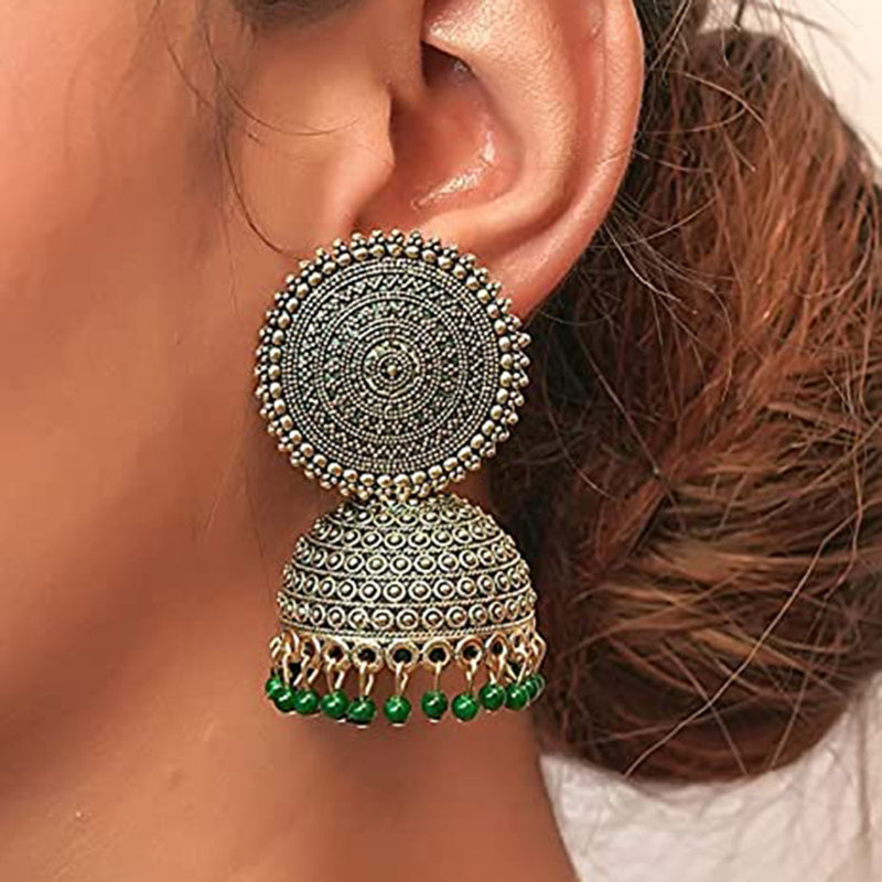 Subhag Alankar Green Attractive Kundan Jhumki earrings ideal for festive wear