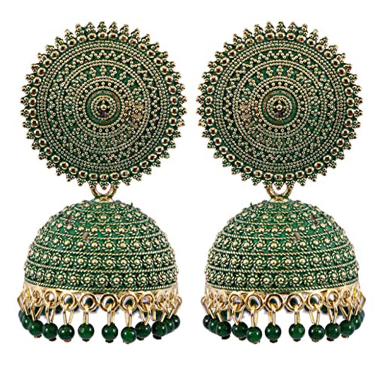 Subhag Alankar Green Attractive Kundan Jhumki earrings ideal for festive wear