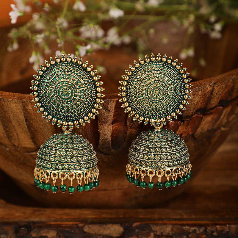 Subhag Alankar Green Attractive Kundan Jhumki earrings ideal for festive wear