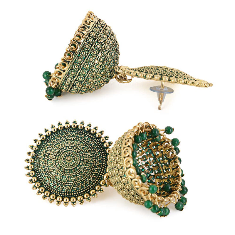 Subhag Alankar Green Attractive Kundan Jhumki earrings ideal for festive wear