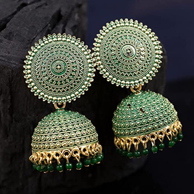 Subhag Alankar Green Attractive Kundan Jhumki earrings ideal for festive wear