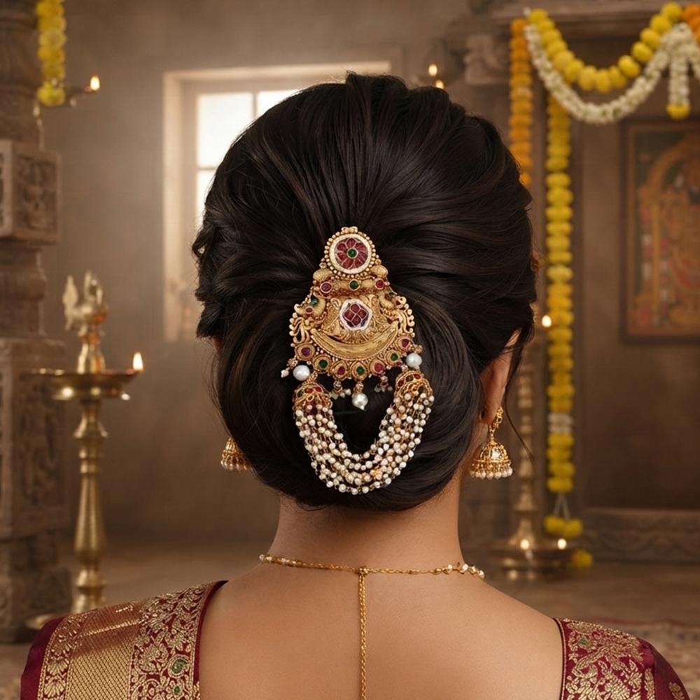 Js Fashion  Designer Temple Style High Gold Juda Hair Accessory