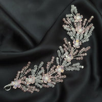 Js Fashion Pack Of 1 Elegant Crystal Floral Hair Vine pin – Handmade Wedding Tiara pin, Bridal Hair Accessory for Women & Girls Silver Pink Beaded Headpiece, Party & Ethnic