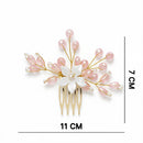 Js Fashion Bridal Floral Hair Comb for Women | Pearl & Crystal Wedding Hair Accessory | Pink Flower Hair Pin for Bride & Bridesmaid | Elegant Party Wear Hair Jewelry Clip for Bun & Hairstyles