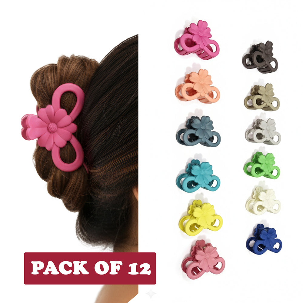 Js Fashion (Pack of 10) Flower Design Hair Clutcher for Women & Girls – Medium Size Trendy Hair Claws, Strong Grip Plastic Hair Clips for Daily Use, Party & Casual Hairstyl