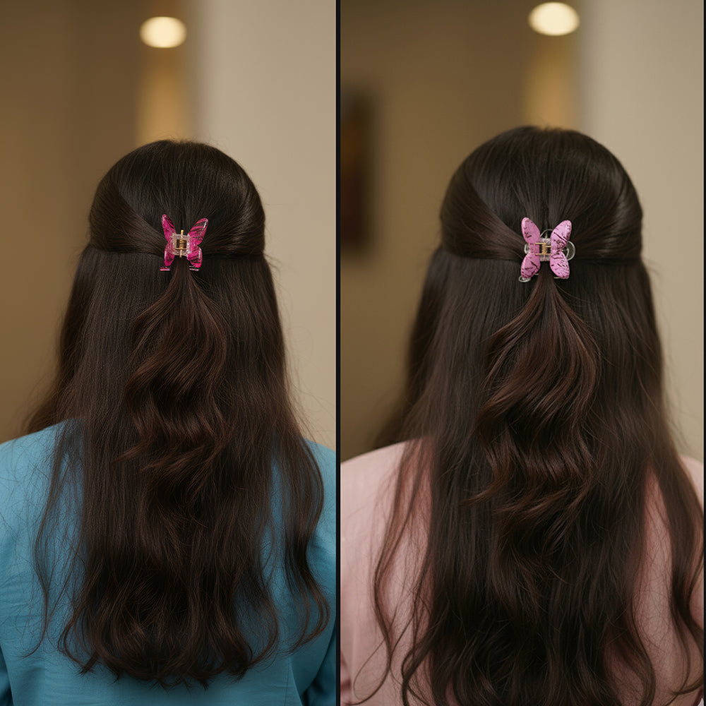 Js Fashion Trendy Double Shaded Butterfly Multi-Color Acrylic Hair Clips for Women & Girls – Pack of 12 Mini Hair Clutchers