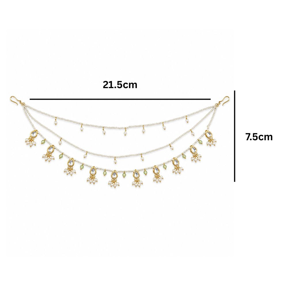 EtnicoTraditional Kundan Style Pearl Beaded Hair Chain for Women (HC01)