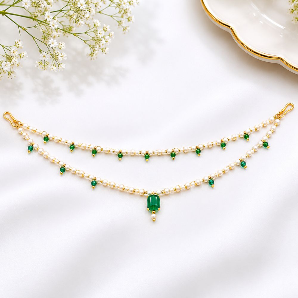EtnicoTraditional Pearl Beaded Hair Chain with Stone Detailing for Women (HC02G)