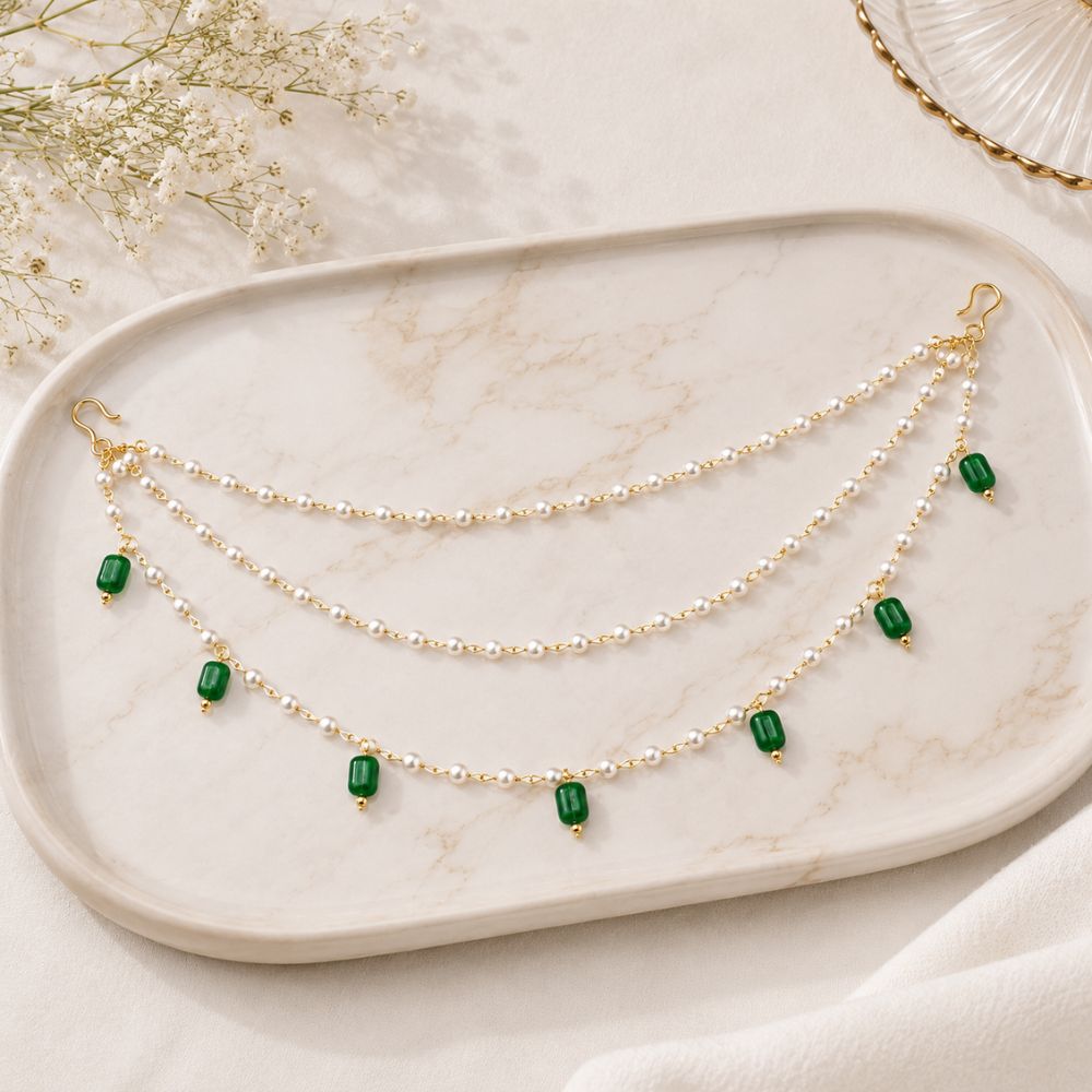 EtnicoTraditional Pearl Beaded Multi Layered Hair Chain for Women (HC04G)