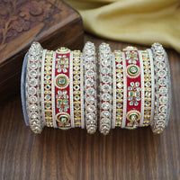House of Jewellery Glam Crystal Stone And Pearl Acrylic Wedding Bangles Set