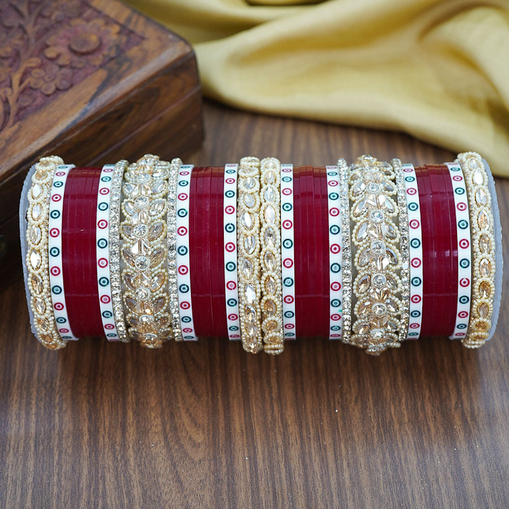 House of Jewellery Glam Crystal Stone And Pearl Acrylic Wedding Bangles Set