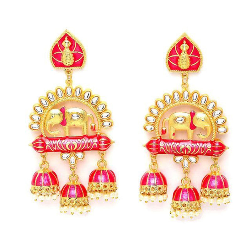 House Of Ree Elephant Shape Pink Jhumki Drop Earrings for Womens | Women | Girls ER115