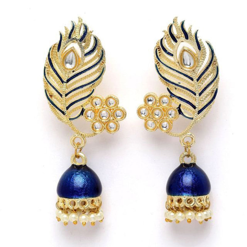 House Of Ree Peacock Feather Pattern Blue Jhumki Drop Earrings for Womens | Women | Girls ER116