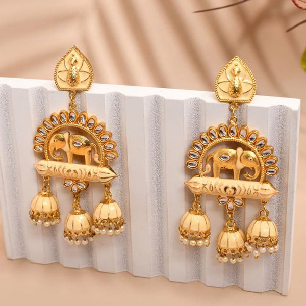 House Of Ree Elephant Shape Beige Jhumki Drop Earrings for Womens | Women | Girls ER124