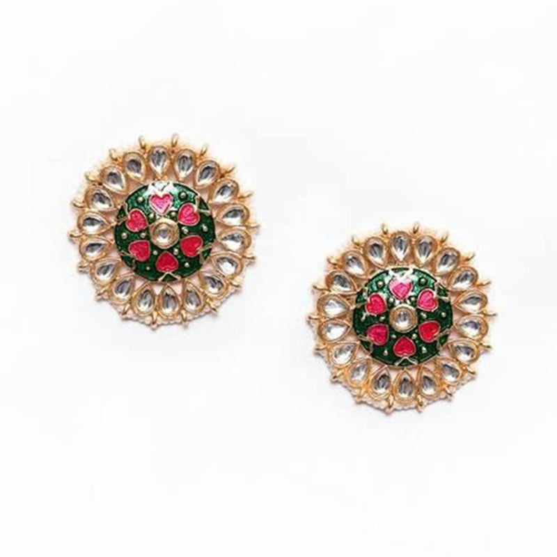 House Of Ree Peacock Green and Pink Stud Earring Tops for Womens | Women | Girls ER159