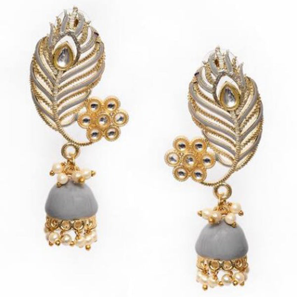 House Of Ree Peacock Feather Pattern Gray Jhumki Drop Earrings for Womens | Women | Girls ER129