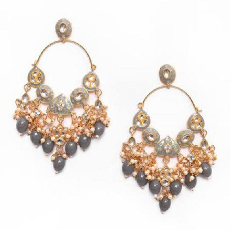 House Of Ree New Stylish Ethnic Partywear Gray Hoops Kundan Earrings for Womens | Women | Girls ER139