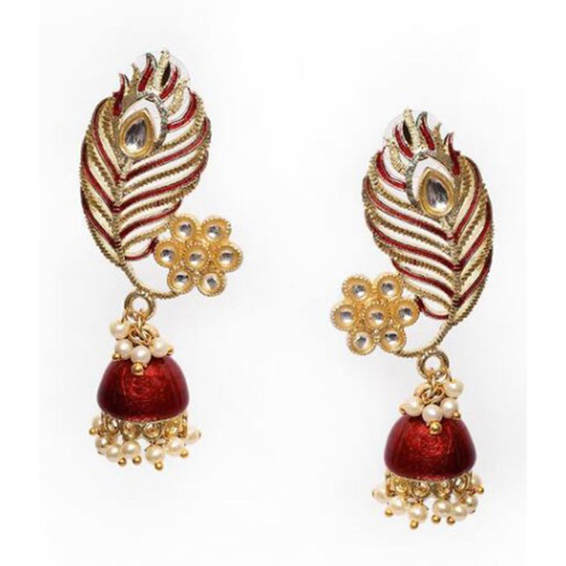 House Of Ree Peacock Feather Pattern Maroon Jhumki Drop Earrings for Womens | Women | Girls ER127