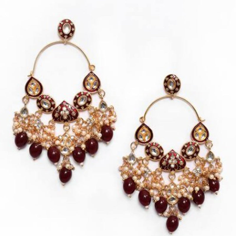 House Of Ree New Stylish Ethnic Partywear Maroon Hoops Kundan Earrings for Womens | Women | Girls ER136