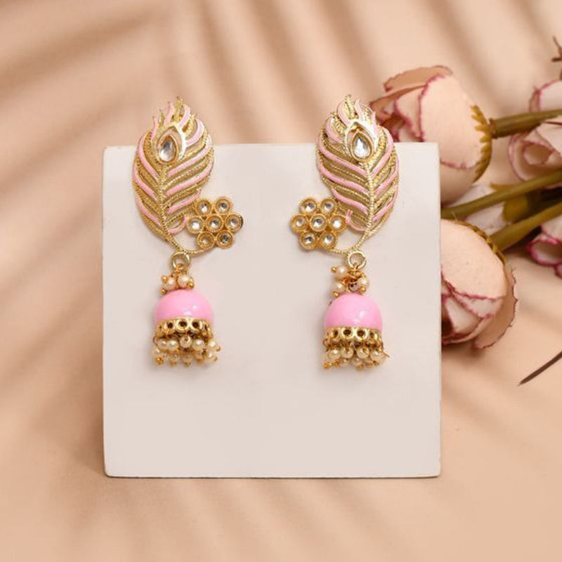 House Of Ree Peacock Feather Pattern Light Pink Jhumki Drop Earrings for Womens | Women | Girls ER128