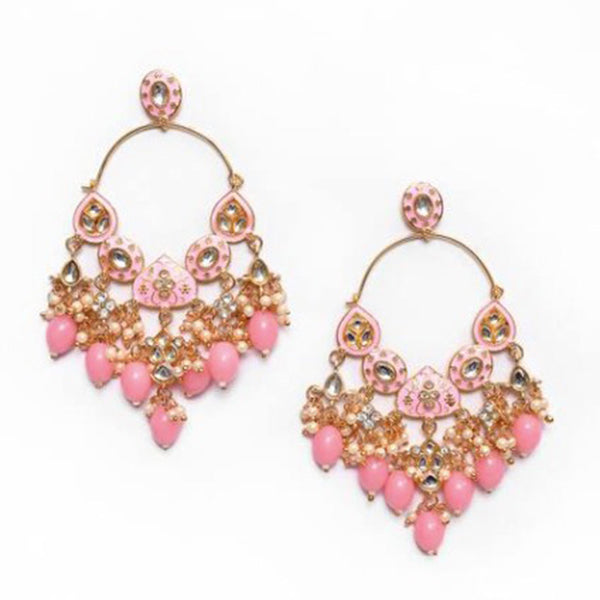 House Of Ree New Stylish Ethnic Partywear Light Pink Hoops Kundan Earrings for Womens | Women | Girls ER141