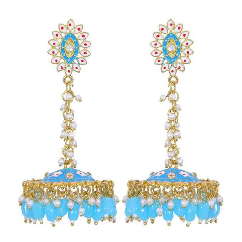 House Of Ree Stylish Partywear Sky Blue Meenakari Jhumki Earrings for Womens | Women | Girls ER119