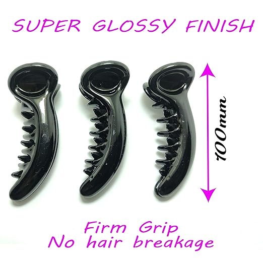 HP HIGH PROFILE Banana Hair Clutcher/Mirchi Hair Clip/Claw Clip for Women and Girls (Large, Black) - Pack of 3