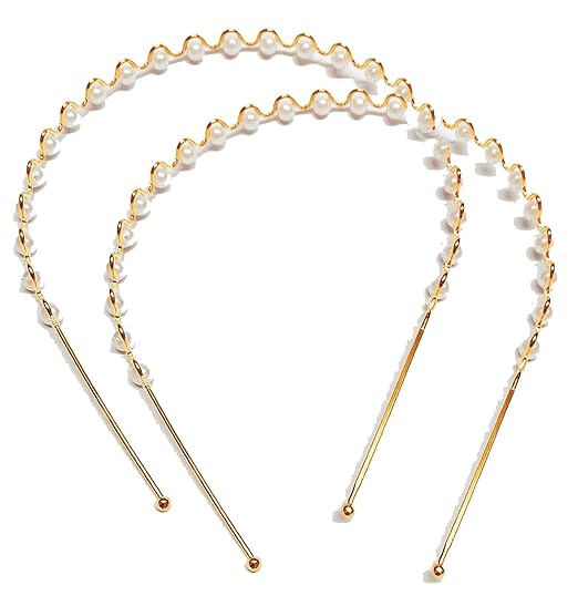 HP HIGH PROFILE Fancy Gold Embellished Pearl Hairband Designer Hair Accessory Headband for Women and Girls - Pack of 2