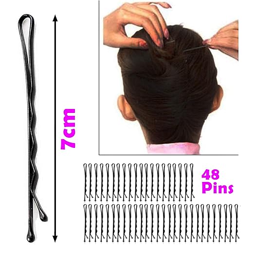 HP HIGH PROFILE Hair Styling Black Bobby Pins/Hair Bun Pins for Parlour and Home for Women and Girls - Set of 48 pcs (7 cm)