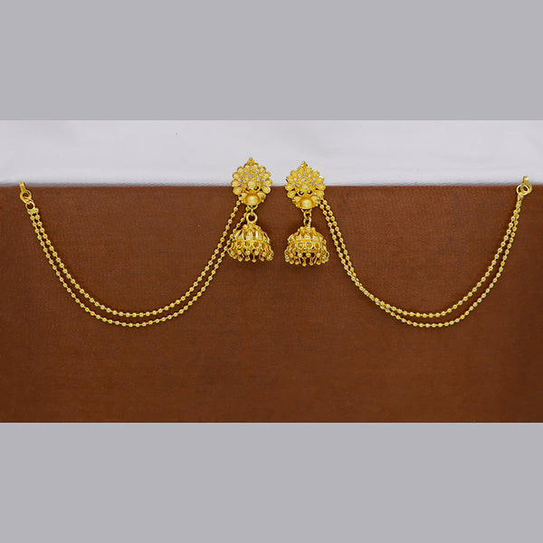 Mahavir  Gold Plated Jhumki Earrings With Kan Chain