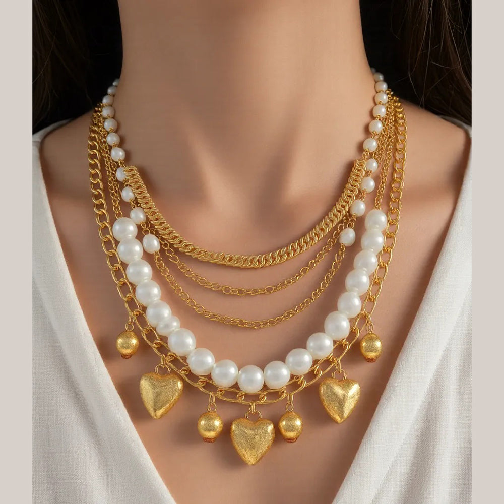 Bevy Pearls Royal Beads And Heart Multi Layer Of Necklace 