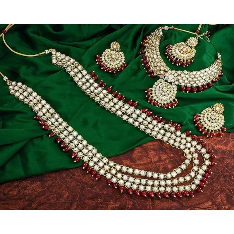 Etnico Traditional 18K Gold Plated Kundan & Pearl Studded Bridal Choker Necklace Jewellery Set With Earrings & Maang Tikka for Women(IJ325M)