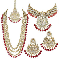 Etnico Traditional 18K Gold Plated Kundan & Pearl Studded Bridal Choker Necklace Jewellery Set With Earrings & Maang Tikka for Women(IJ325M)