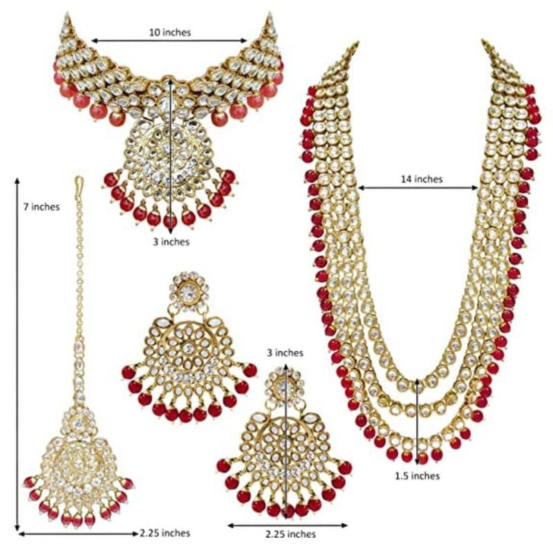 Etnico Traditional 18K Gold Plated Kundan & Pearl Studded Bridal Choker Necklace Jewellery Set With Earrings & Maang Tikka for Women(IJ325M)