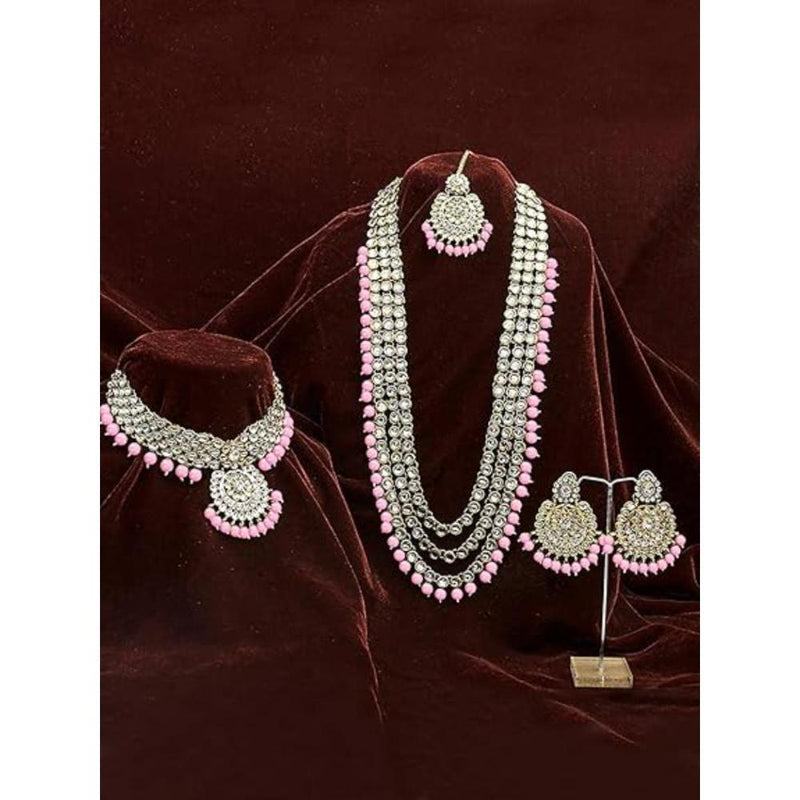 Etnico Traditional 18K Gold Plated Kundan & Pearl Studded Bridal Choker Necklace Jewellery Set With Earrings & Maang Tikka for Women(IJ325Pi)