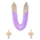 Etnico Rhodium Plated 5 Layer Faux Mother-of-pearl and Kundan Rani Haar Necklace Jewellery Set with Earrings for Women (IJ350Z) (Purple)