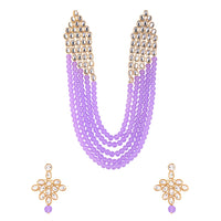 Etnico Rhodium Plated 5 Layer Faux Mother-of-pearl and Kundan Rani Haar Necklace Jewellery Set with Earrings for Women (IJ350Z) (Purple)
