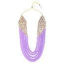 Etnico Rhodium Plated 5 Layer Faux Mother-of-pearl and Kundan Rani Haar Necklace Jewellery Set with Earrings for Women (IJ350Z) (Purple)