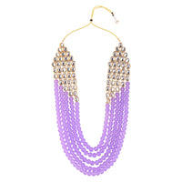 Etnico Rhodium Plated 5 Layer Faux Mother-of-pearl and Kundan Rani Haar Necklace Jewellery Set with Earrings for Women (IJ350Z) (Purple)