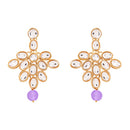 Etnico Rhodium Plated 5 Layer Faux Mother-of-pearl and Kundan Rani Haar Necklace Jewellery Set with Earrings for Women (IJ350Z) (Purple)