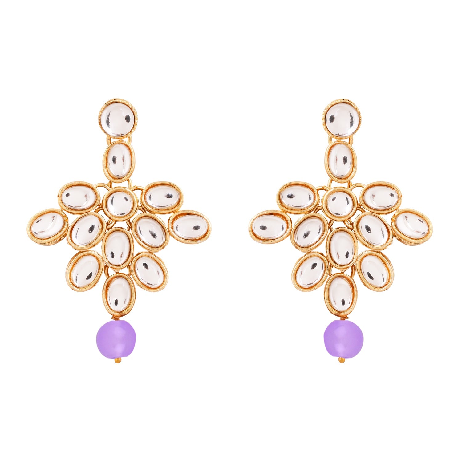 Etnico Rhodium Plated 5 Layer Faux Mother-of-pearl and Kundan Rani Haar Necklace Jewellery Set with Earrings for Women (IJ350Z) (Purple)