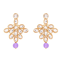Etnico Rhodium Plated 5 Layer Faux Mother-of-pearl and Kundan Rani Haar Necklace Jewellery Set with Earrings for Women (IJ350Z) (Purple)